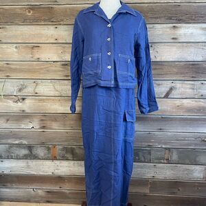 Vintage KC Spencer Linen Blend Two-Piece Cropped Top and Maxi Dress Size 8 EUC